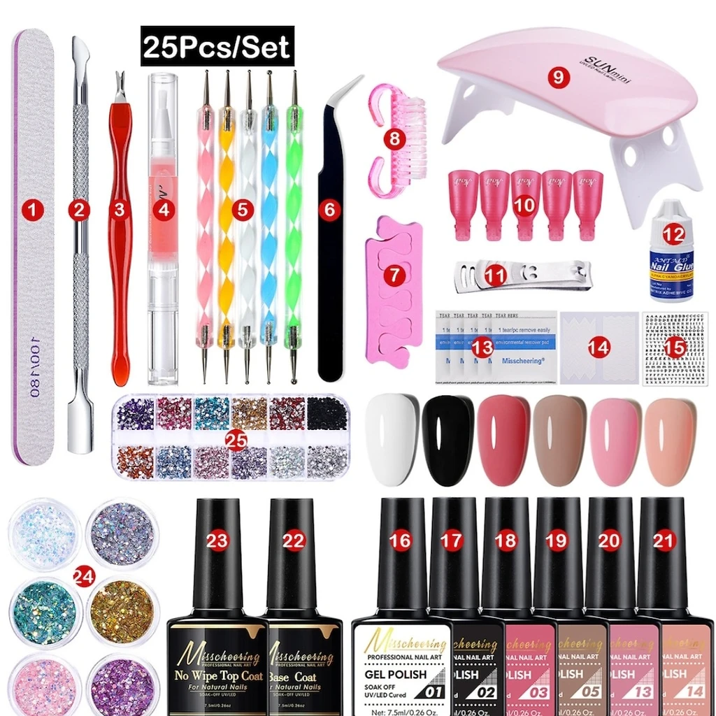 Kit profesional 25 piese cu lampă UV/LED