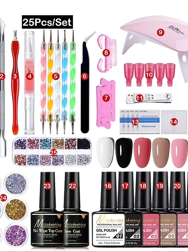 Kit Unghii Profesional 25 Piese cu Lampada UV/LED  - Truse manichiura pedichiura produs profesional manichiura