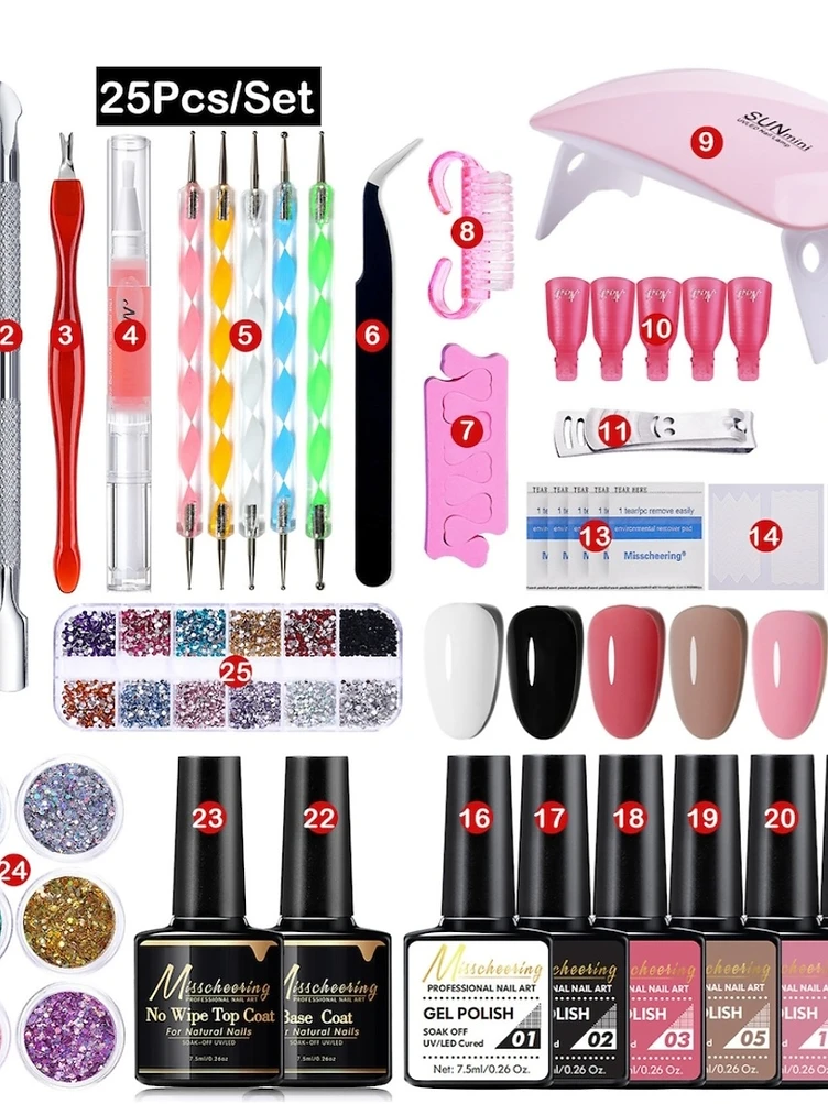 Kit Unghii Profesional 25 Piese cu Lampada UV/LED  - Truse manichiura pedichiura produs manichiura profesionala