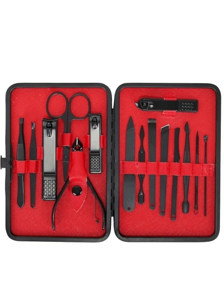 Trusa Instrumente Manichiura 15 Piese Rosu Rosu - Set 15 Instrumente Profesionale - Atelier de Unghii produs manichiura profesionala
