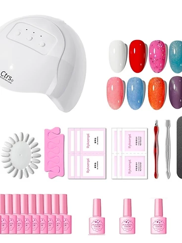 Kit Unghii cu Gel pentru Prelungire cu Lampada UV/LED, 11 Nuante  - Truse manichiura pedichiura produs profesional manichiura