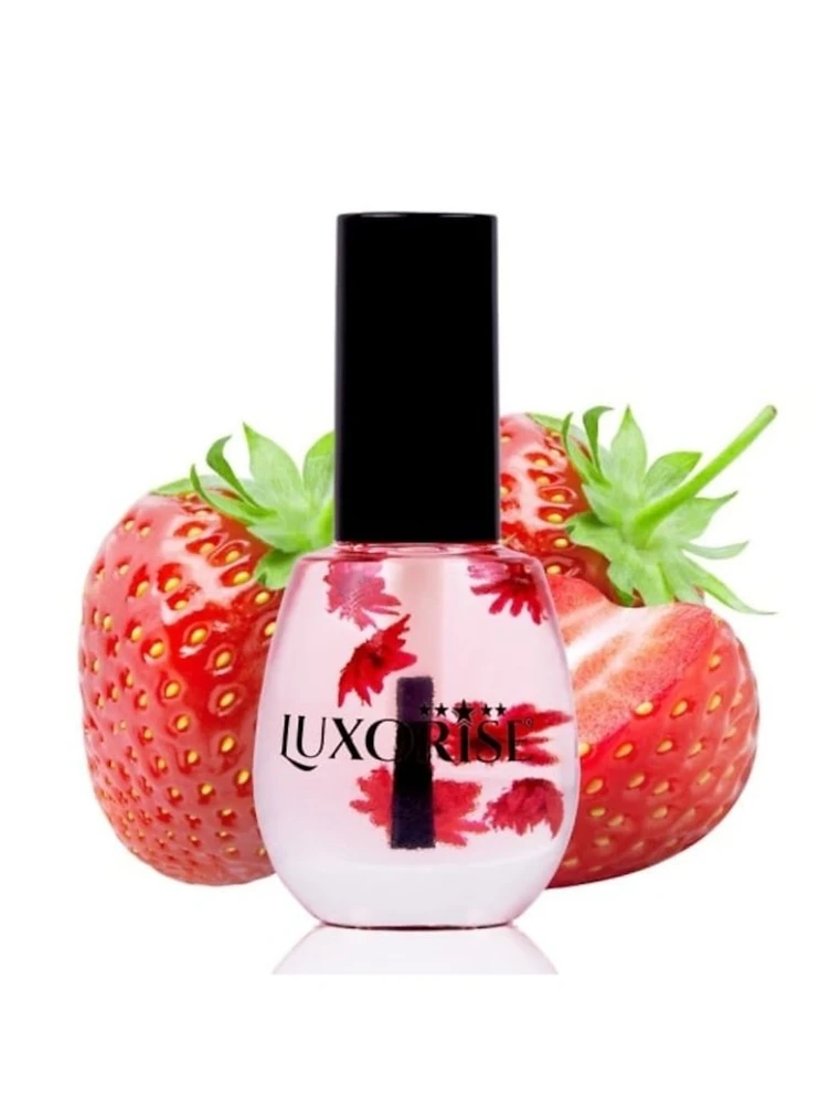 Ulei Cuticule Capsuni LUXORISE cu Petale Roz Translucid cu Petale Roșii - Căpșuni - Essence Cuticule produs manichiura profesionala