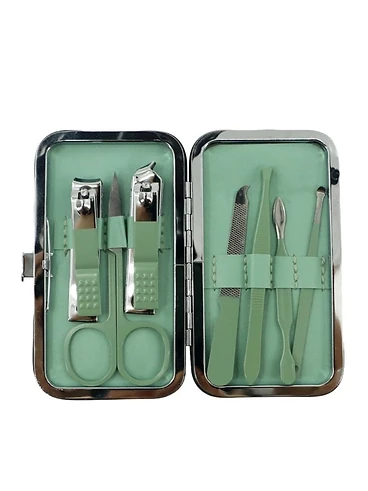 Trusa Manichiura Mint 7 Piese Catifea Verde Mint Verde - Set 7 Instrumente - Atelier de Unghii produs profesional manichiura