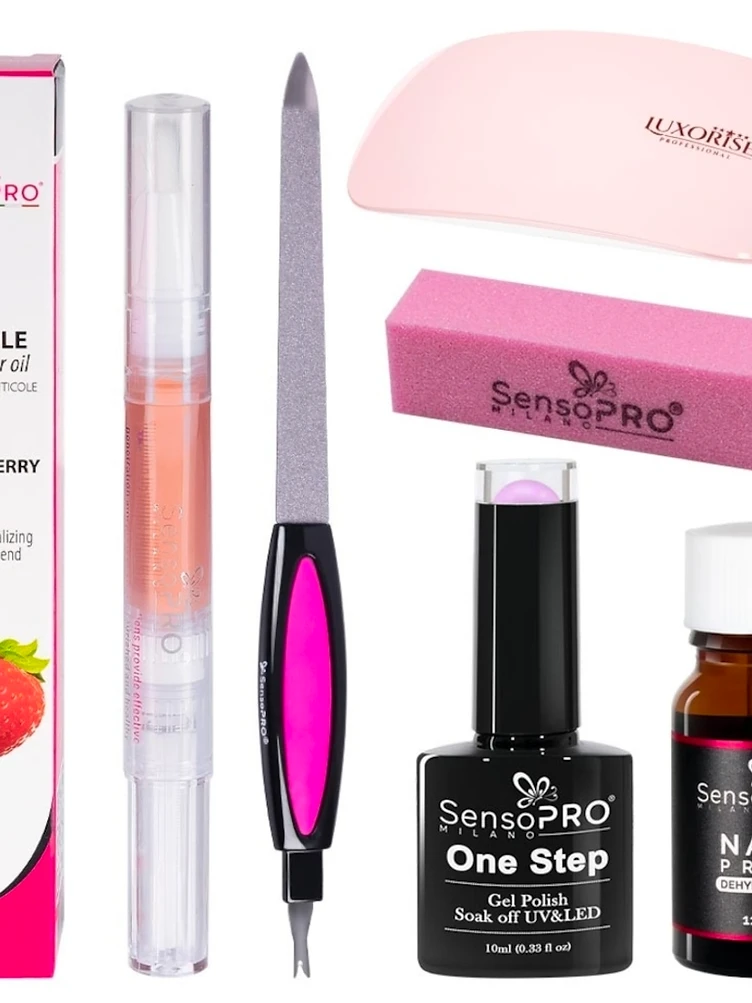 Kit Oja Semipermanenta cu Lampada UV/LED SensoPRO Roz - Truse manichiura pedichiura produs manichiura profesionala