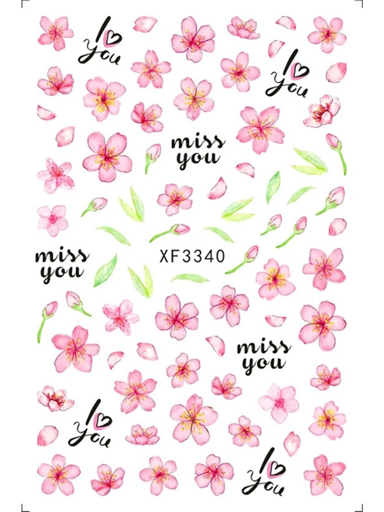 Sticker Model Unghii Flori XF3340 Flori Roz - Precizie de Atelier produs manichiura profesionala