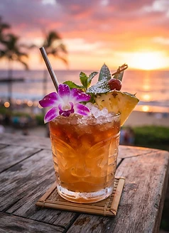 Sunset mai tai on the beach