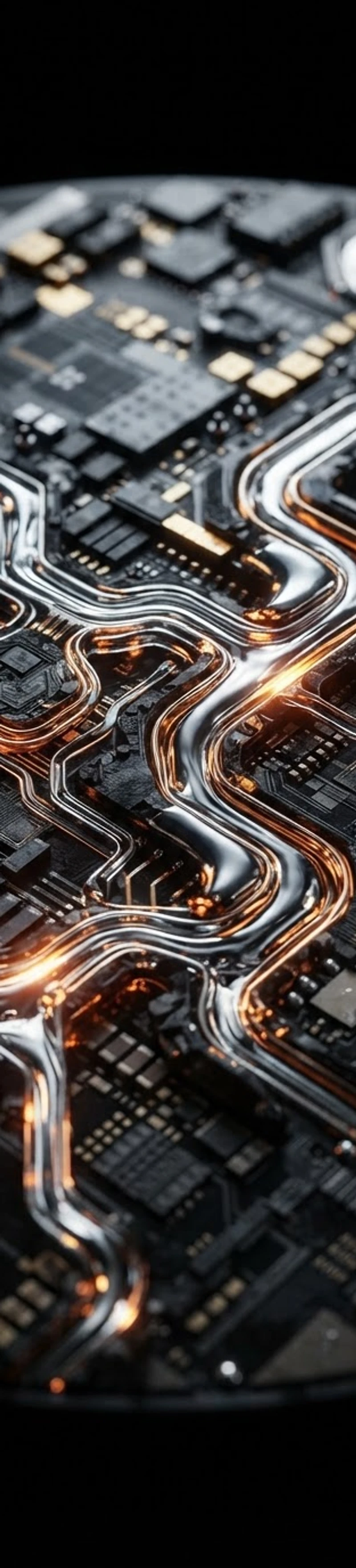 Silicon wafers and liquid chrome flowing through channels