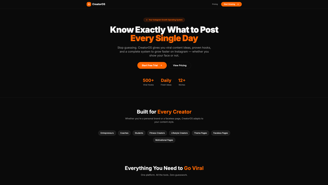 The CreatorOS template preview