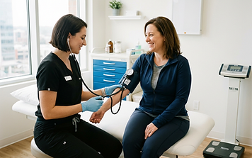 Physician checking a patient's blood pressure