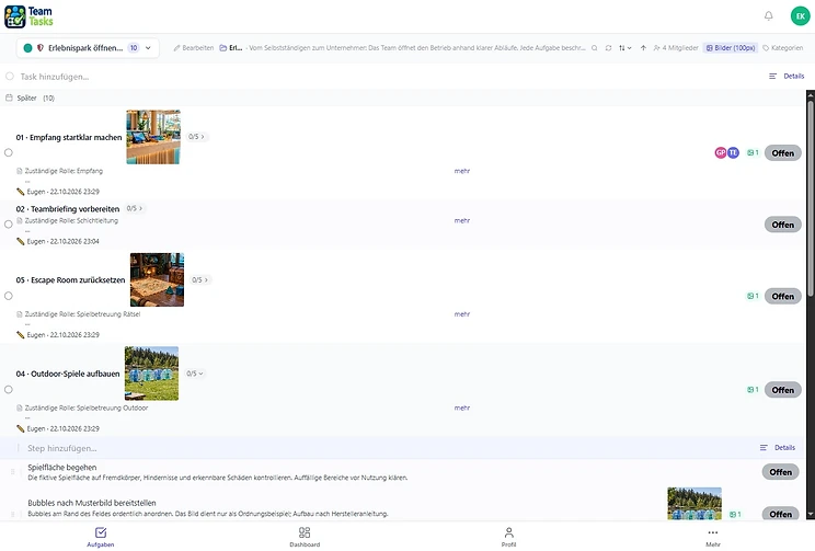 Screenshot: Beispielprojekt „Betrieb täglich öffnen“