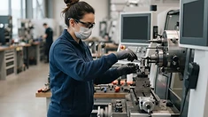 Machine operator carrying out a work step on an industrial machine