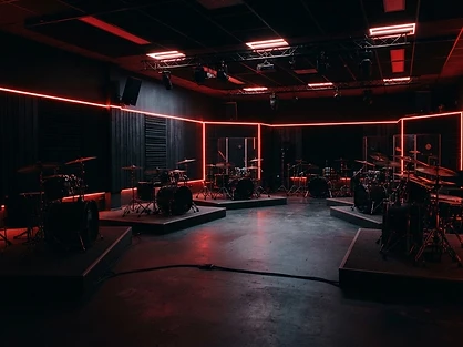 Interior of the drum school studio in Glasgow