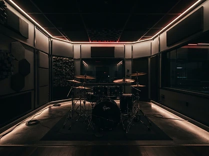 Drum studio booth with acoustic treatment at Beat It Drum School Glasgow