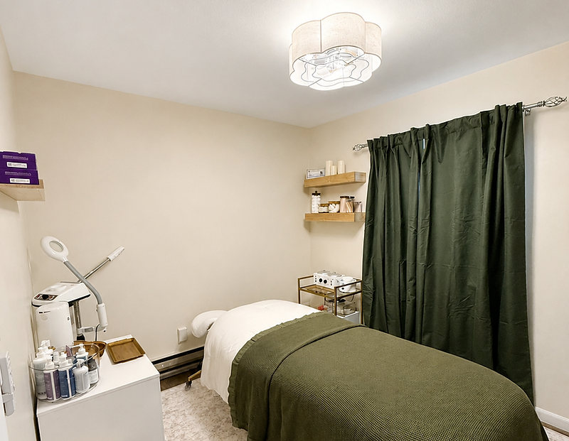 Luxury esthetics spa treatment room with soft natural lighting at South Hill Skin and Esthetics in Spokane