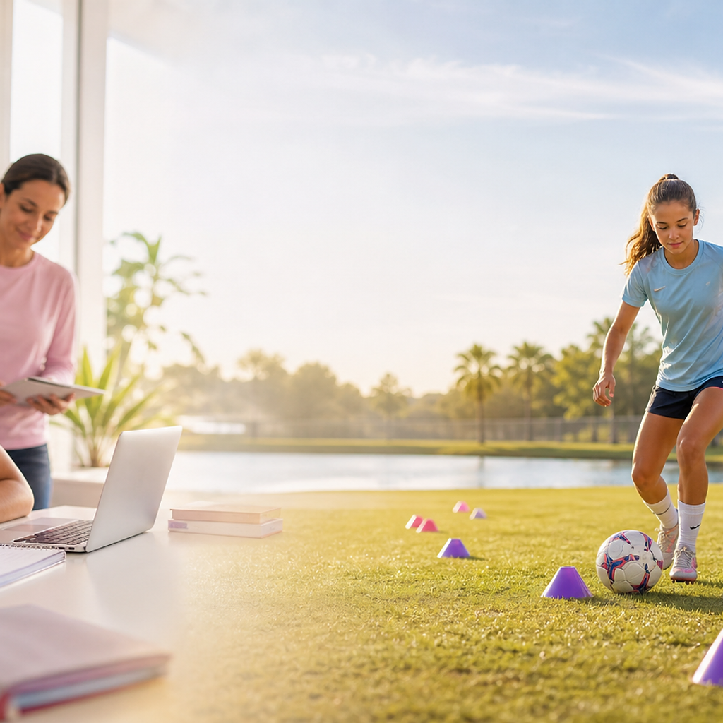 Female student-athlete combining homeschool academic support with girls soccer development.