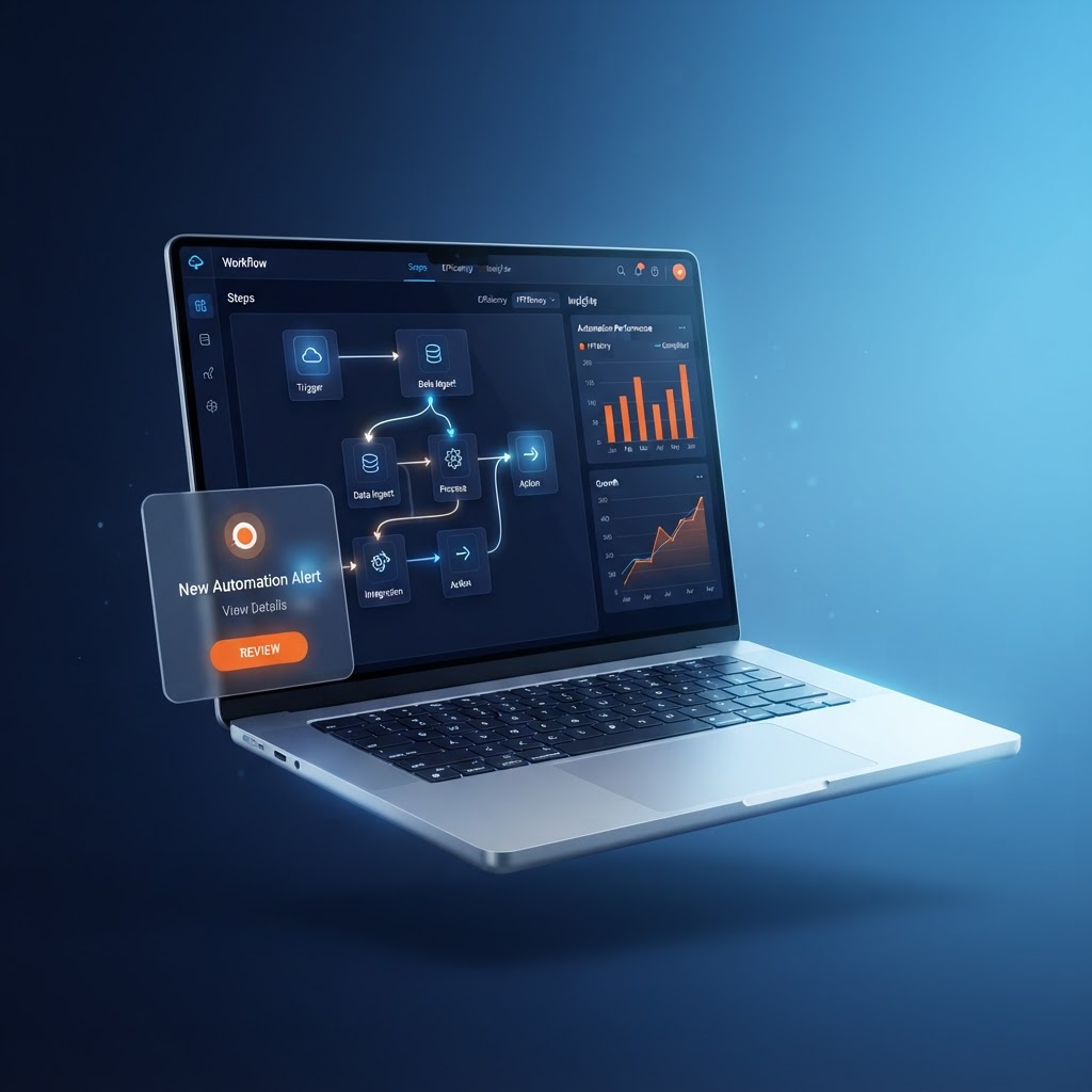 Ordinateur portable affichant des interfaces d'automatisation IA