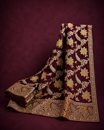 Burgundy floral georgette saree