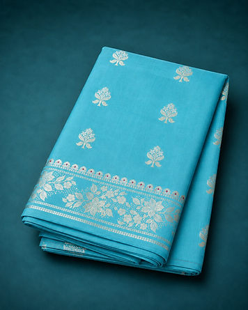 Turquoise munga silk saree