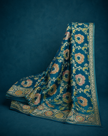 Teal vine georgette saree