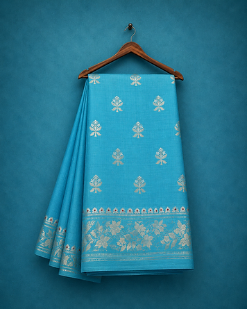 Cyan munga silk saree