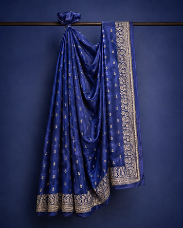 Royal blue dupion silk saree