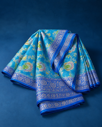 Cobalt georgette saree