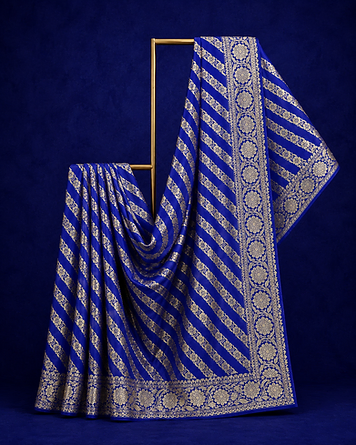 Royal blue zari georgette saree