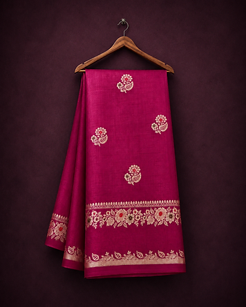 Fuchsia blossom munga silk saree