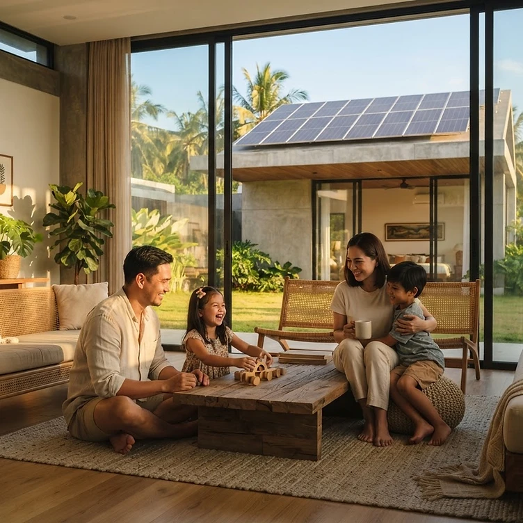 Modern Filipino family in solar-powered home