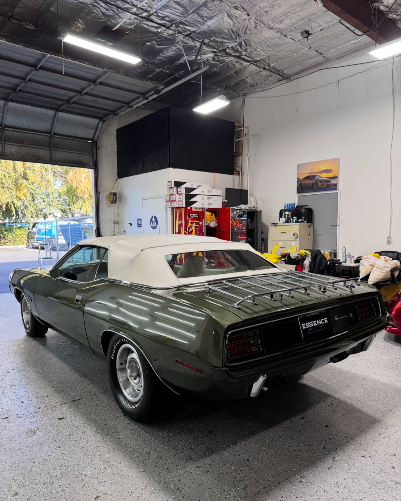 Green Plymouth Barracuda convertible rear