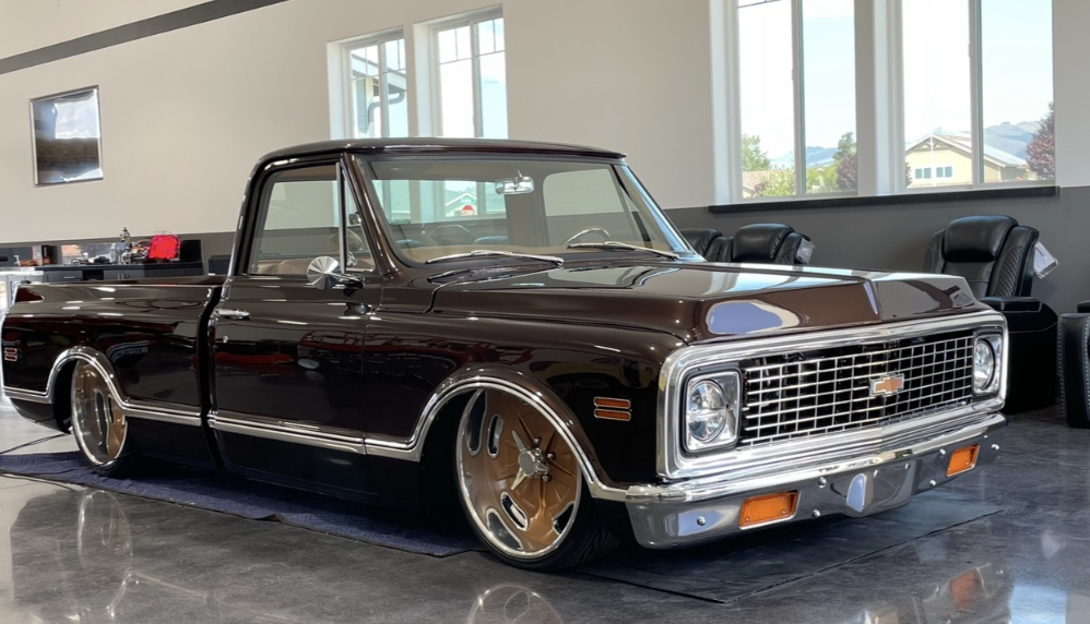 Lowered brown vintage Chevrolet C10 pickup