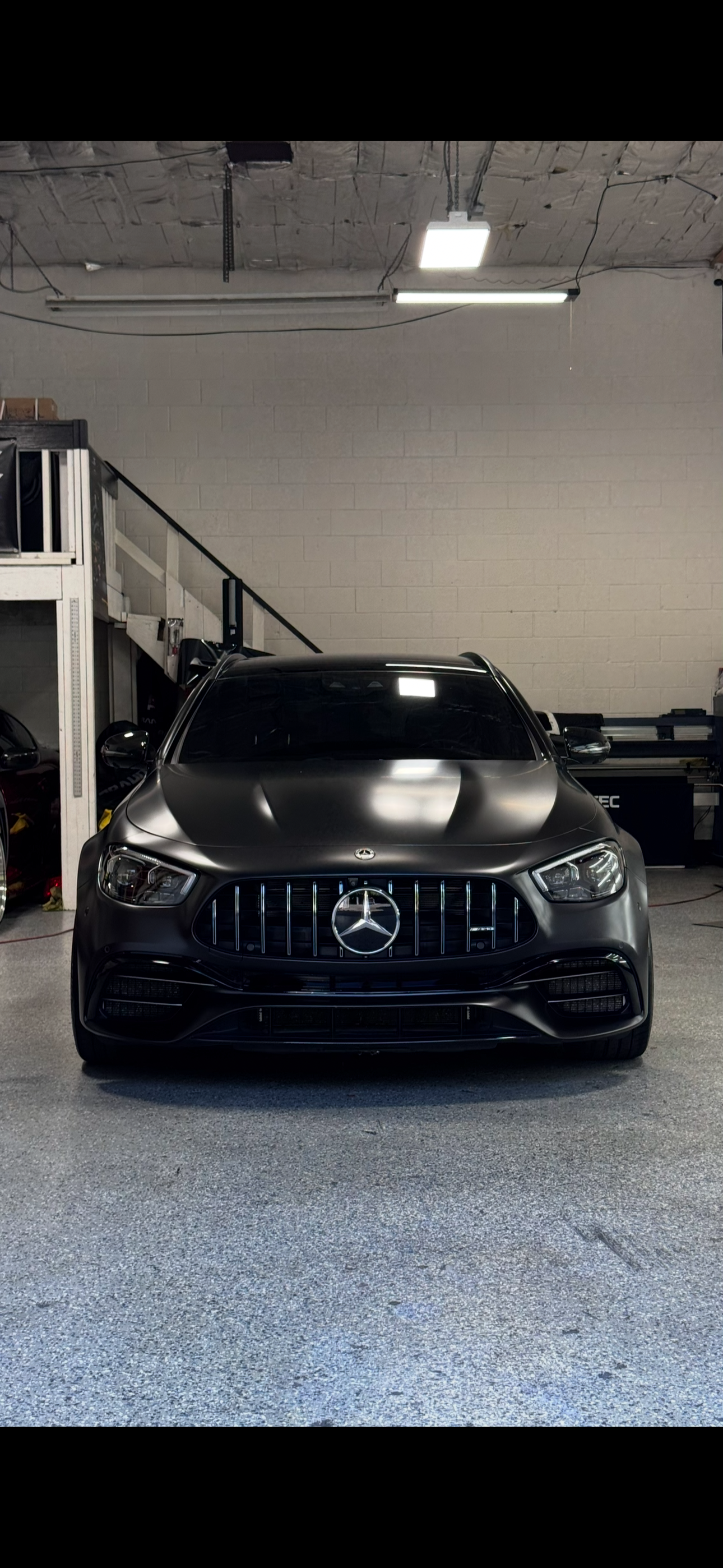 Matte black Mercedes-AMG E-Class front view