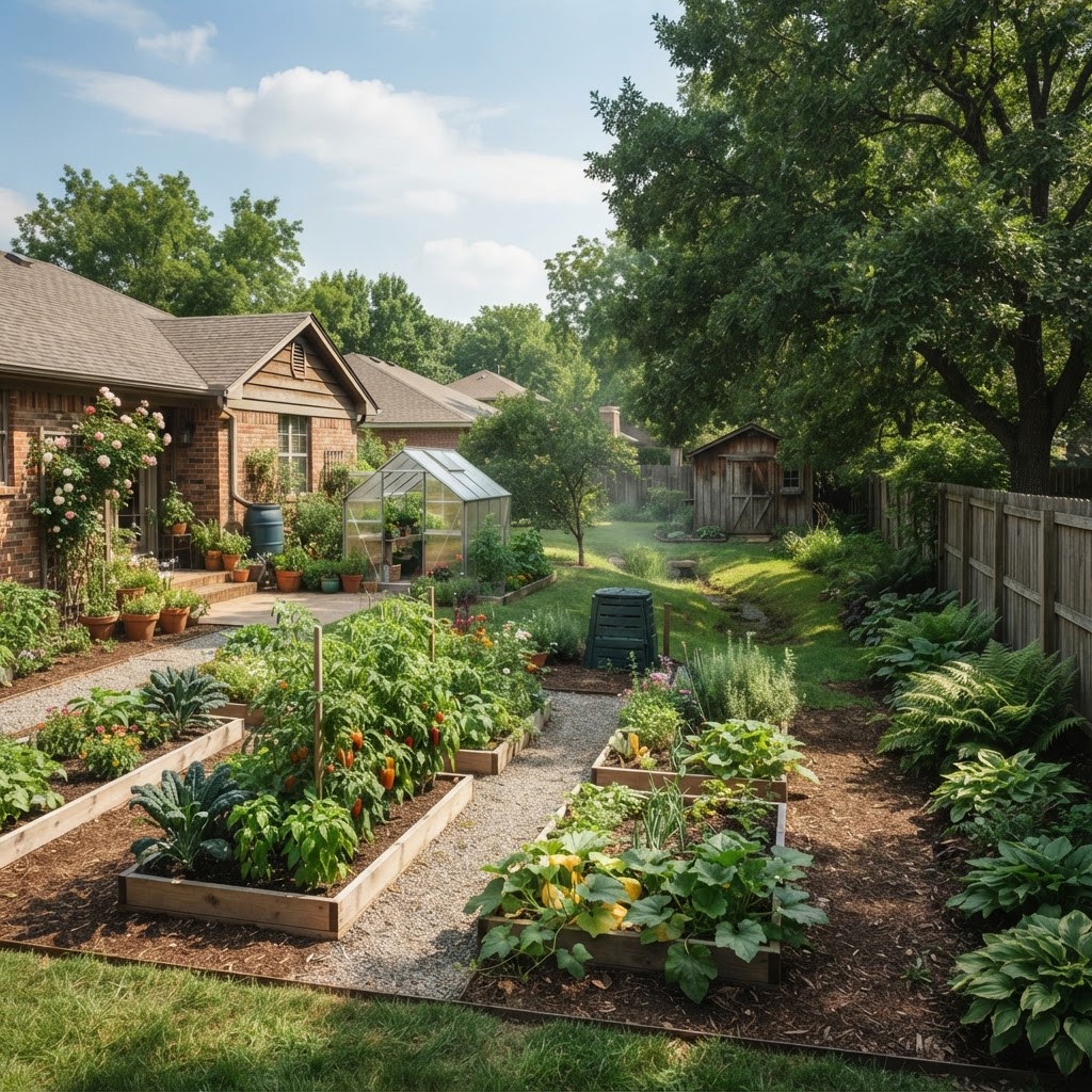 An illustration of a garden indicating where different microclimates occur in a typical backyard setting.