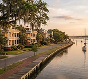 Historic Beaufort SC homes with double porches along the waterfront