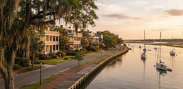 Historic Beaufort SC homes with double porches along the waterfront