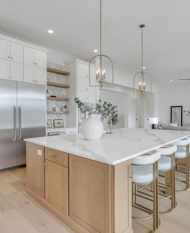 Open-concept kitchen and living room with a large island