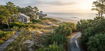 Low-rise Hilton Head Island beach homes behind sea oats and dunes