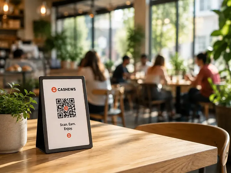 A local business owner handing out a Cashews stamp