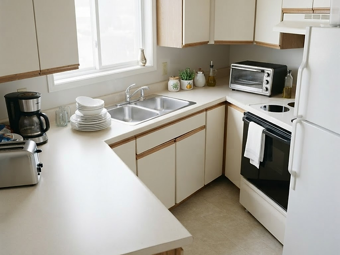 Sparkling clean kitchen hob and spotless, clear worktops