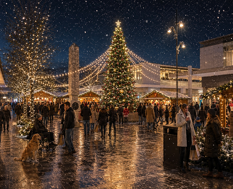 Harlow Christmas market at dusk