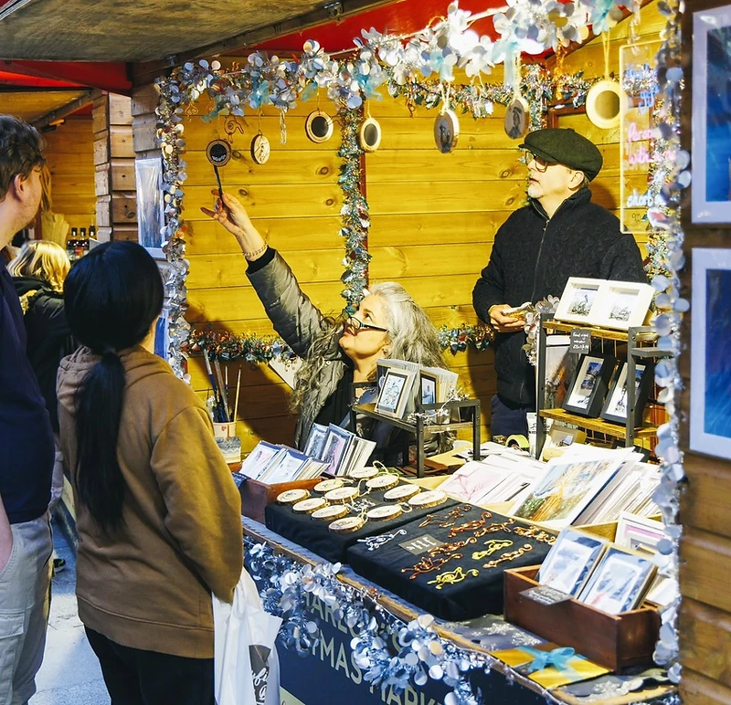 Traders and shoppers at Harlow Christmas Market