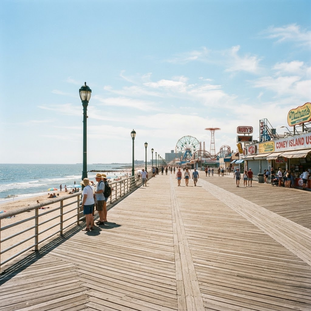 The Coney Island Boardwalk by the Atlantic Ocean