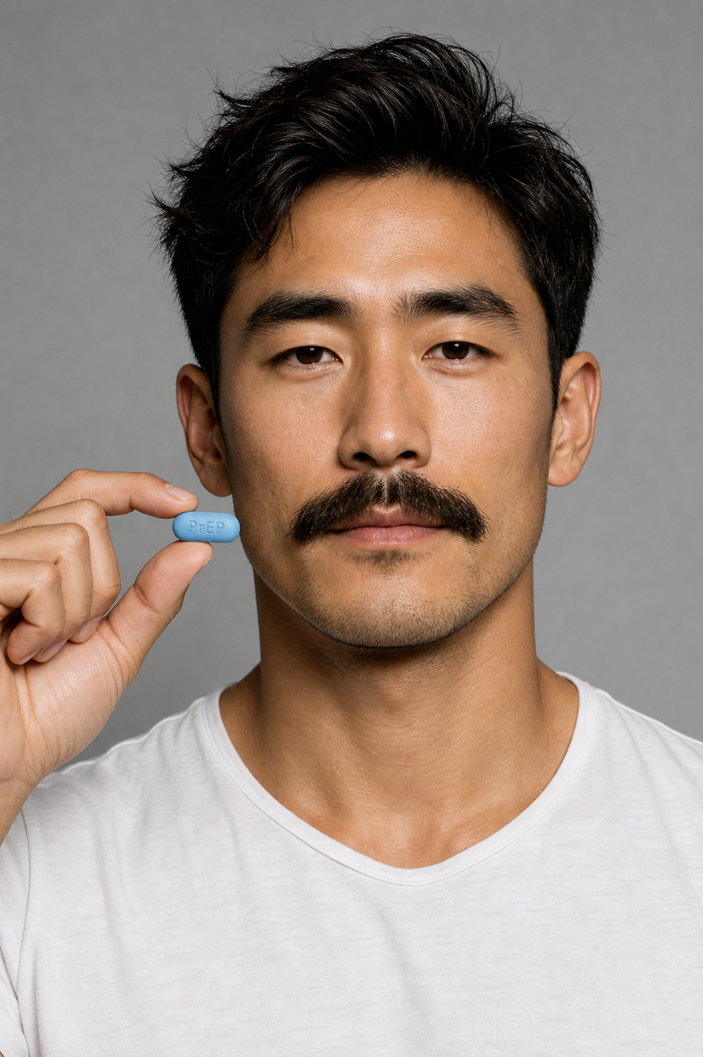 A man holding a daily PrEP pill