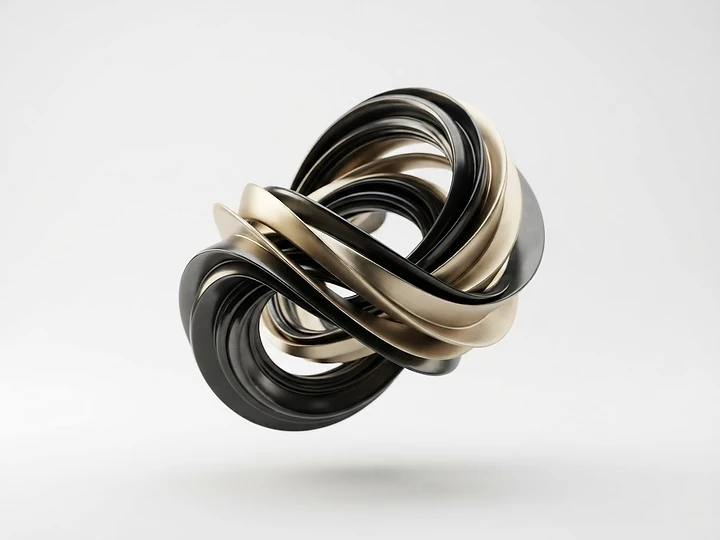 Abstract liquid metal sculpture in obsidian and gold