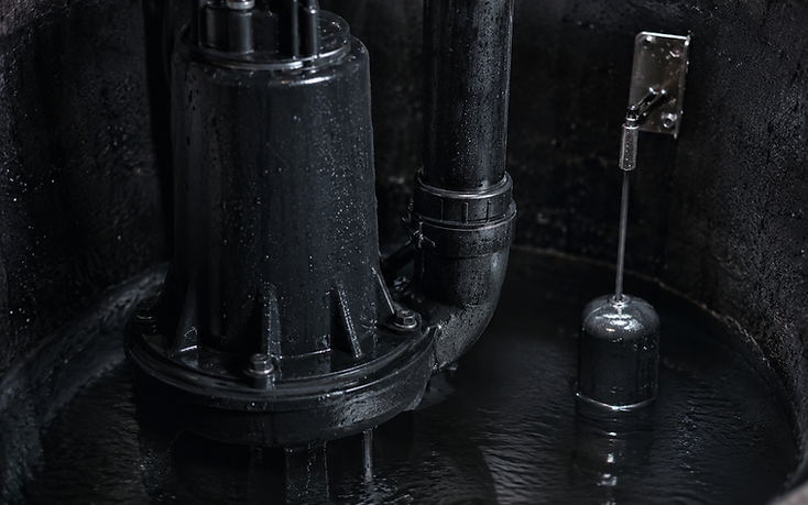 Submersible sump pump and float switch inside a wet basement pit