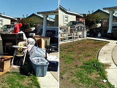 Junk removal truck being loaded with old furniture