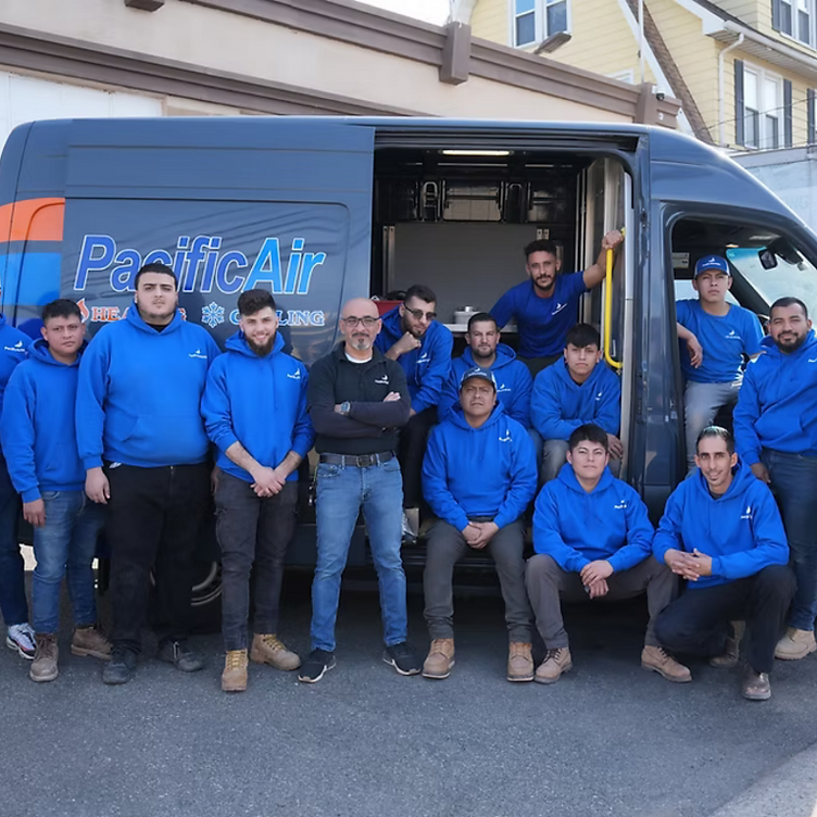 The Pacific Air HVAC team and branded service van in Clifton, NJ