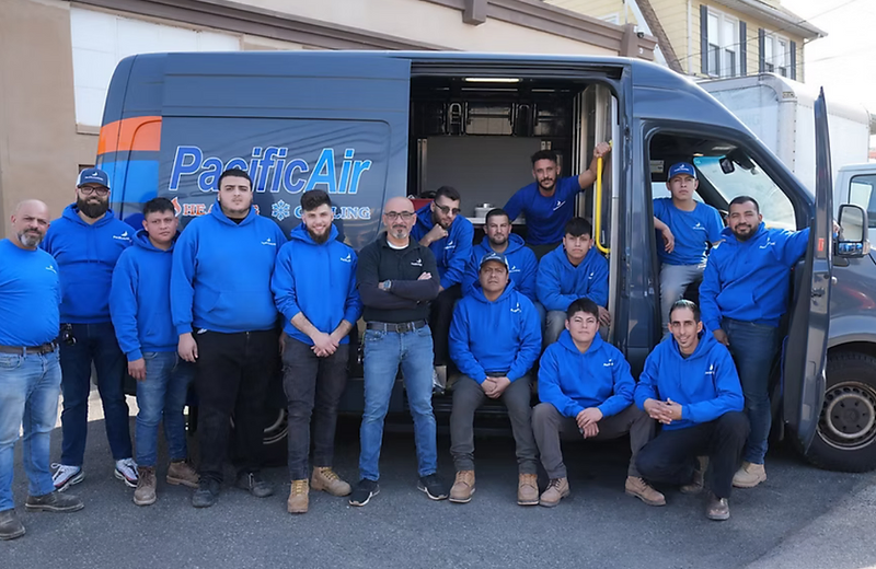 The Pacific Air HVAC team and branded service van in Clifton, NJ