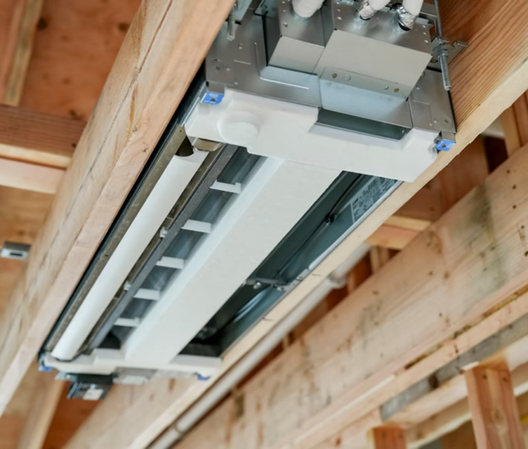 An air handler and custom ductwork installed by Pacific Air HVAC