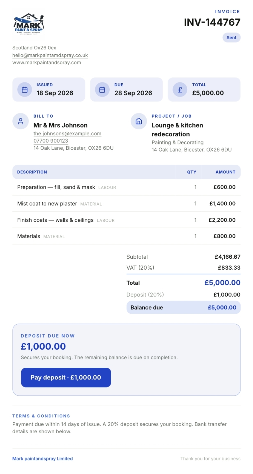 SubbyQuote invoice preview